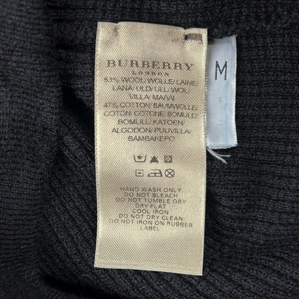 Vintage Burberry Tactical Quarter-Zip Ribbed Knit Wool Sweater Black Men's M - Picture 7 of 10